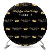 Lofaris Royal Golden Black Sweet 16 Birthday Round Backdrop